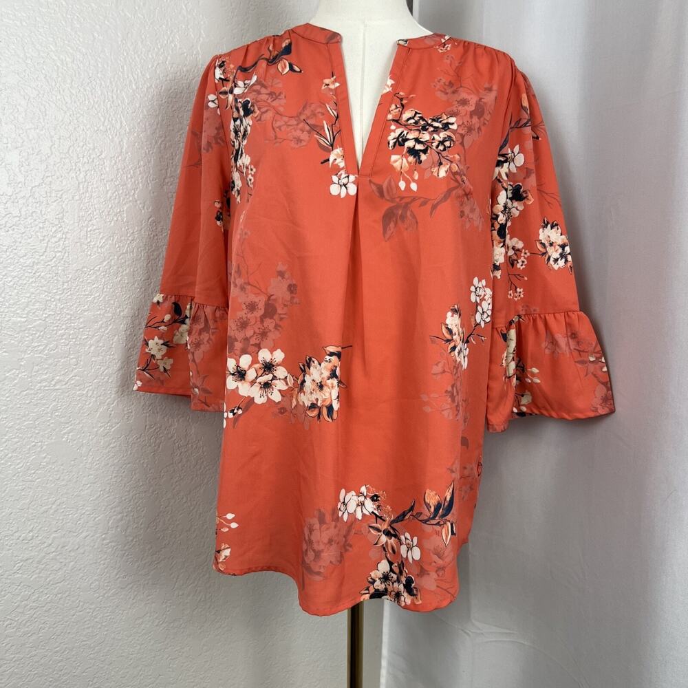Wayward Fancies Top Womens Medium Floral 3/4 Sleeve‎ Lightweight Resort Romantic